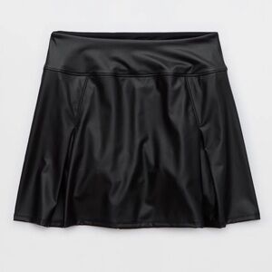 aerie Black Faux Leather Skater Skirt